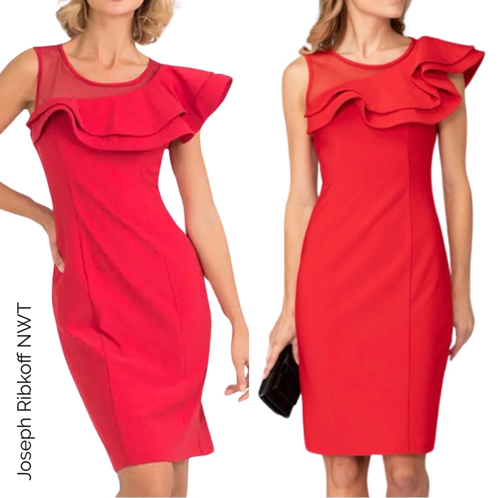 Classic Sz 4 Joseph Ribkoff NWT one shoulder red dress